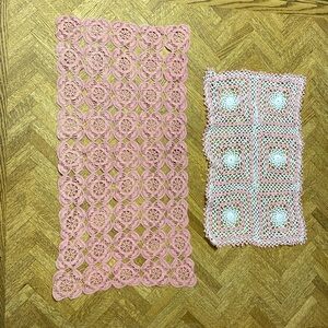 Two vintage pink lace doilies handmade.